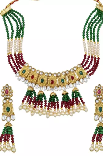 multi gold plated necklace set & earring ethnic jewellery set for women