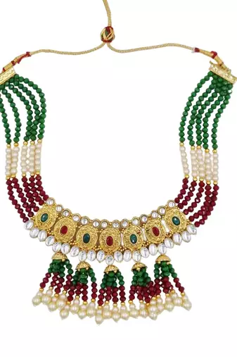 multi gold plated necklace set & earring ethnic jewellery set for women