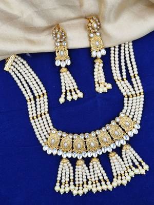 white gold plated necklace set & earring ethnic jewellery set for women 1