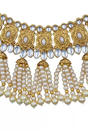 white gold plated necklace set & earring ethnic jewellery set for women