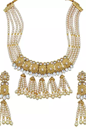 white gold plated necklace set & earring ethnic jewellery set for women