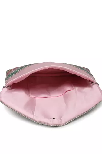 kooky pastel multi striped embellished satin sling bag