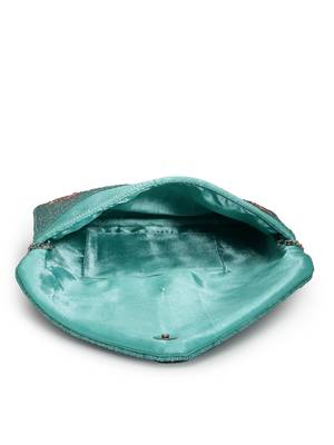 boho turquoise & multi quirky embellished satin sling bag 7