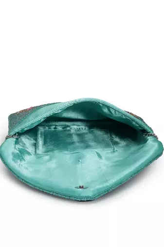 boho turquoise & multi quirky embellished satin sling bag