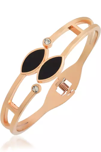 Rose gold black onyx bangle kada bracelet for women