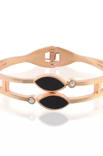Rose gold black onyx bangle kada bracelet for women