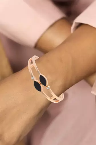Rose gold black onyx bangle kada bracelet for women