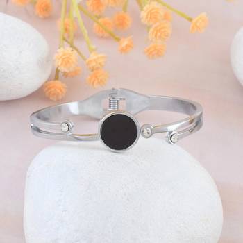 Stainless steel silver plated onyx cz bangle kada bracelet women 1