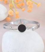 Stainless steel silver plated onyx cz bangle kada bracelet women