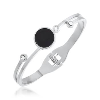 Stainless steel silver plated onyx cz bangle kada bracelet women 2