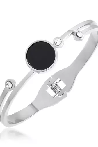 Stainless steel silver plated onyx cz bangle kada bracelet women