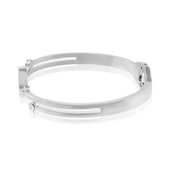 Stainless steel silver plated onyx cz bangle kada bracelet women 3