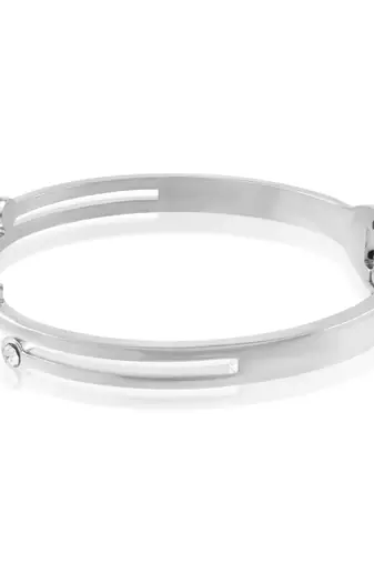 Stainless steel silver plated onyx cz bangle kada bracelet women