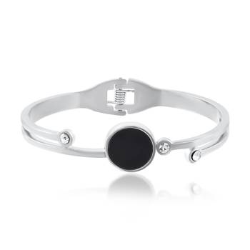 Stainless steel silver plated onyx cz bangle kada bracelet women 4