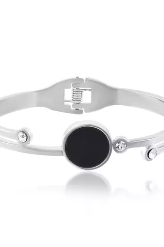 Stainless steel silver plated onyx cz bangle kada bracelet women