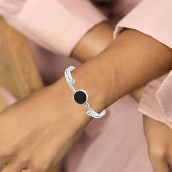 Stainless steel silver plated onyx cz bangle kada bracelet women 5