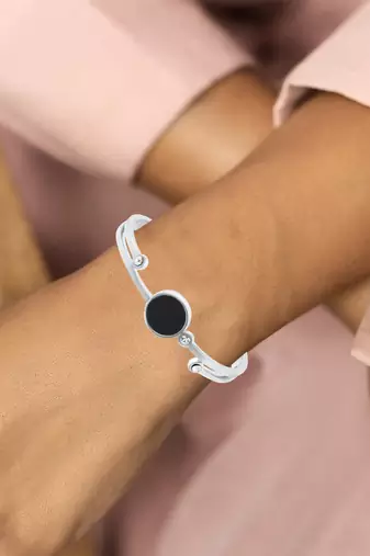 Stainless steel silver plated onyx cz bangle kada bracelet women