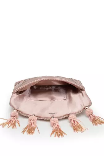  boho dusty pink abstract embellished satin sling bag