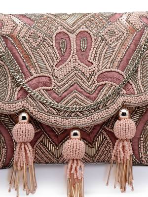  boho dusty pink abstract embellished satin sling bag 8
