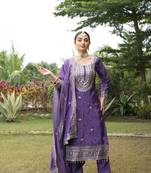 Straight Purple Heavy Chinon Suit With Sequence Embroidered Work