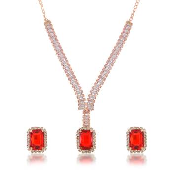 Rose gold ruby crystal necklace set women 1