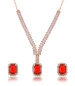 Rose gold ruby crystal necklace set women