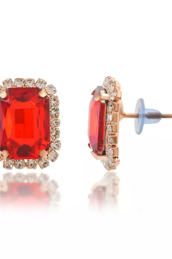 Rose gold ruby crystal necklace set women