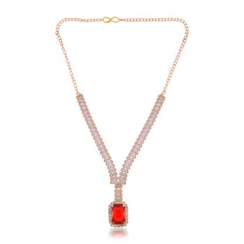 Rose gold ruby crystal necklace set women 3
