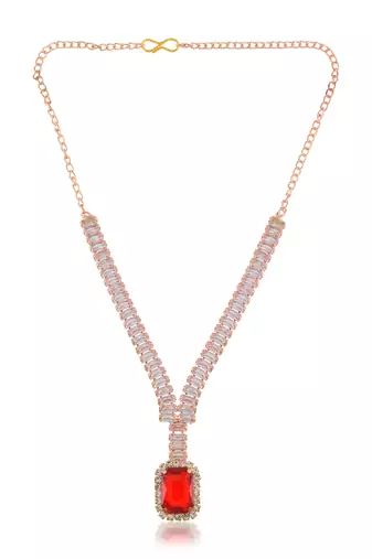 Rose gold ruby crystal necklace set women