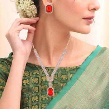 Rose gold ruby crystal necklace set women 4