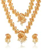 Brass buff gold peacock motif necklace set women