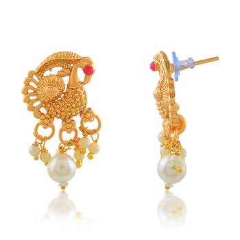 Brass buff gold peacock motif necklace set women 2