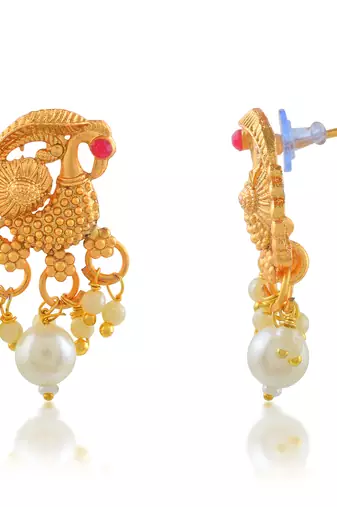 Brass buff gold peacock motif necklace set women