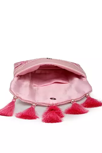 boho pink abstract embellished satin sling bag