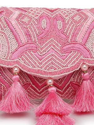 boho pink abstract embellished satin sling bag 8