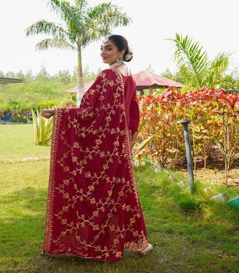 Women's Red Heavy Chinon Suit With Sequence Embroidered Work 2