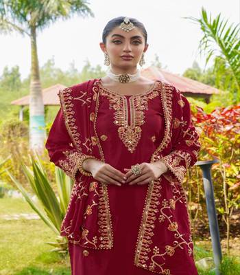 Women's Red Heavy Chinon Suit With Sequence Embroidered Work 4