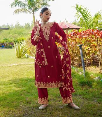 Women's Red Heavy Chinon Suit With Sequence Embroidered Work 5