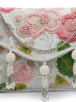 white & multi floral embellished cotton canvas sling bag 8