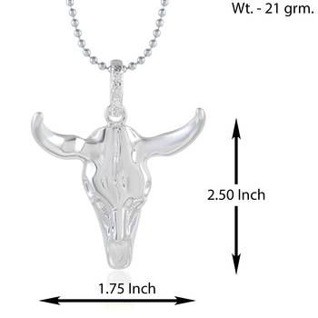 Brass silver plated bull head pendant men free size 3