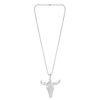Brass silver plated bull head pendant men free size 4