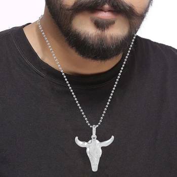 Brass silver plated bull head pendant men free size 5