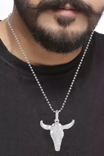 Brass silver plated bull head pendant men free size