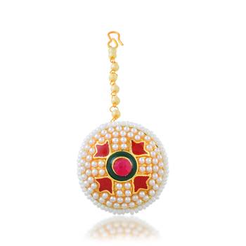 Brass gold meenakari pearl maang tikka 1