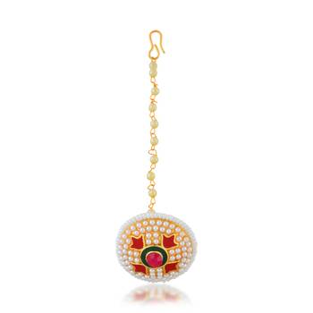 Brass gold meenakari pearl maang tikka 2