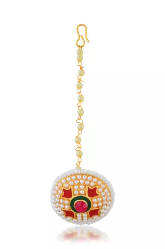 Brass gold meenakari pearl maang tikka