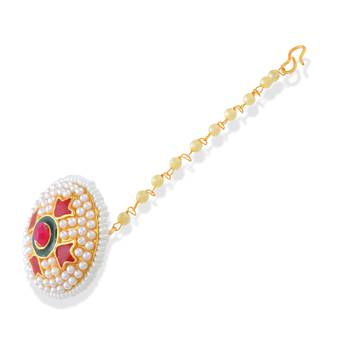 Brass gold meenakari pearl maang tikka 3