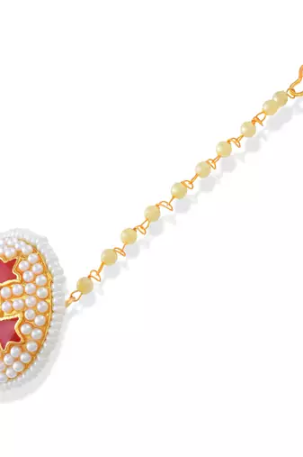 Brass gold meenakari pearl maang tikka