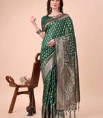 Green lichi silk blend woven zari work tassel saree