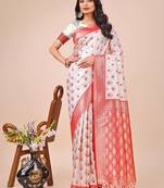 Maroon cotton woven zari work tassel saree